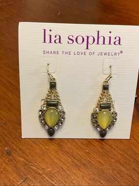 Lia Sophia Lyricism Yellow Teardrop Earrings with dark green  Accents